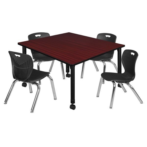 Tables > Height Adjustable > Square Mobile Table & Chair Sets, 48 X 48 X 23-34, REGENCY, Mfr# TB4848MHAPCBK45BK